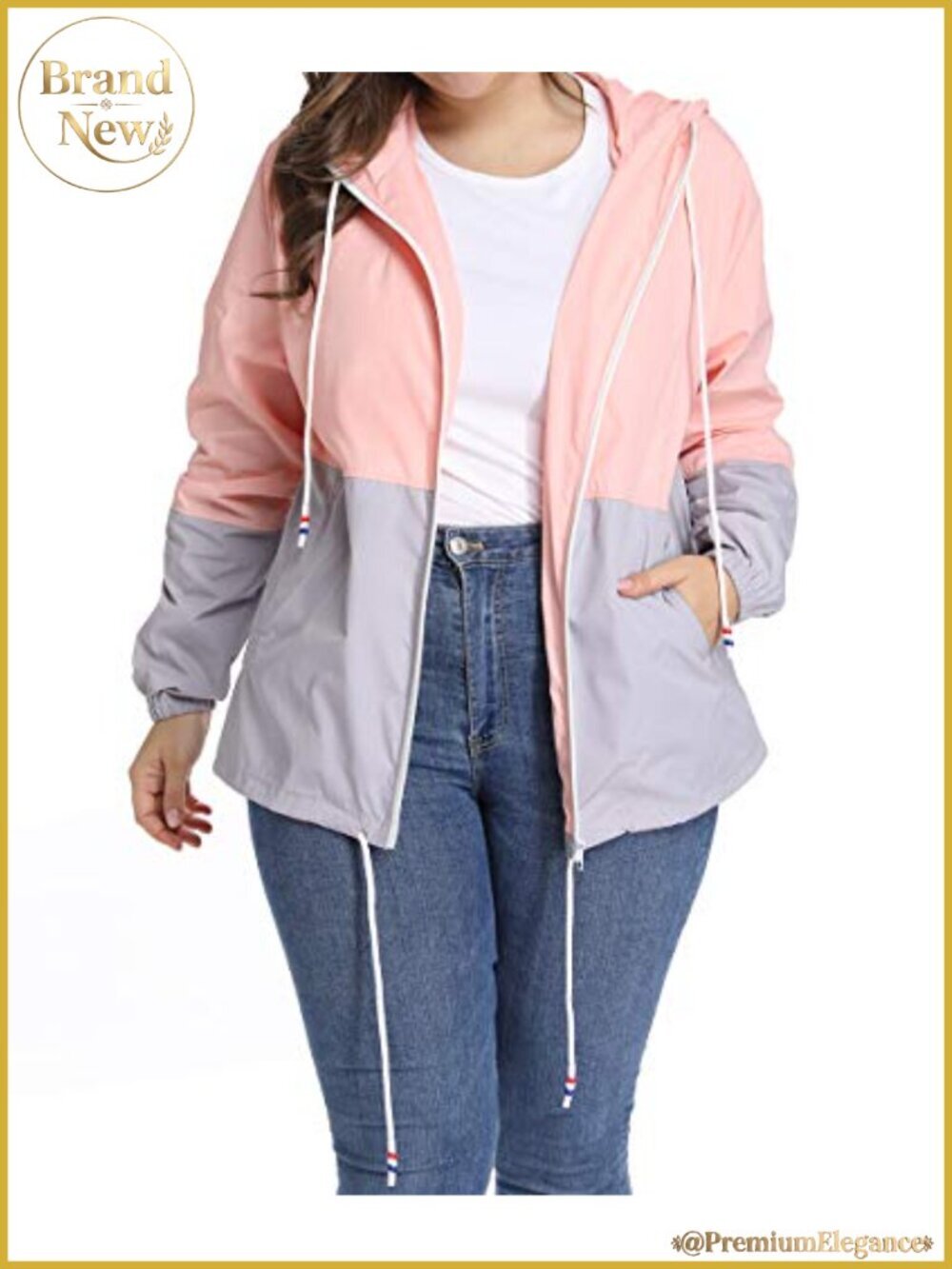 Plus Size Waterproof Rain Jacket Hooded Lightweight Windbreaker